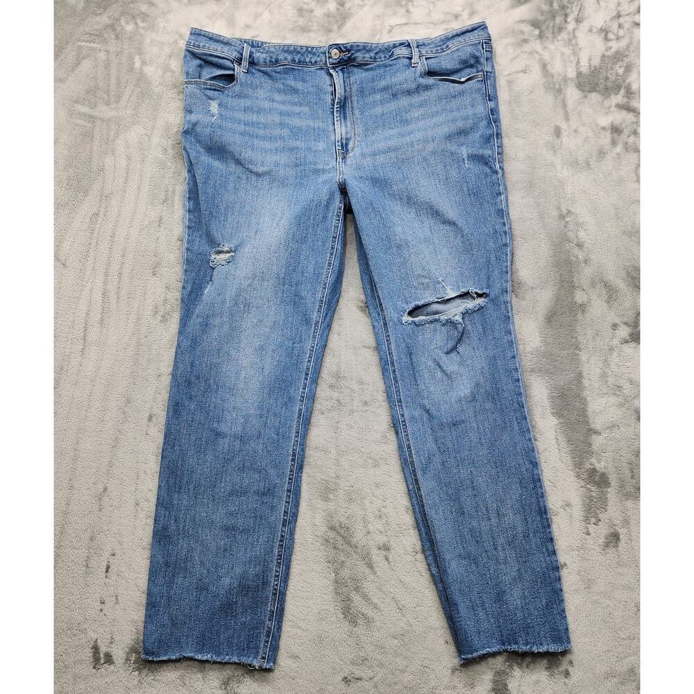 Old Navy Jeans Womens 26 LONG Blue Distressed Wow Straight High Rise Raw Hem